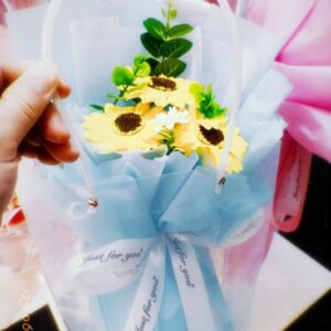 bó hoa 3 hướng dương giấy gói xanh