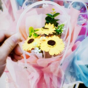 bó hoa 3 hướng dương giấy gói hồng