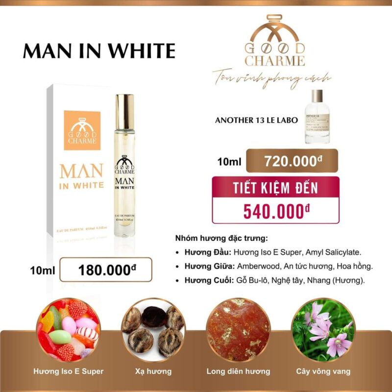 Nước Hoa Nam Good Charme Man in White EDP 10ml – Hương Thơm Lịch Lãm, Cảm Hứng Từ Le Labo Another 13 - Ảnh 2